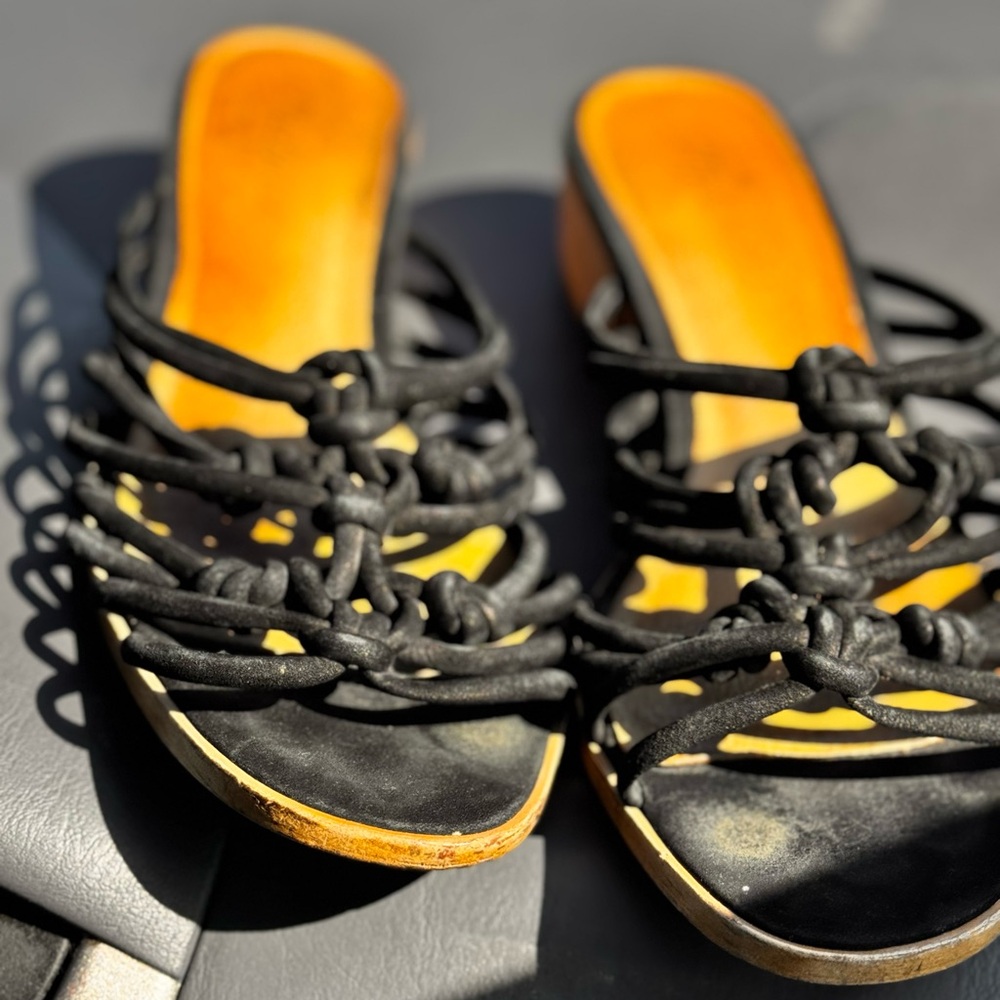 Madewell Black Knotted Sandals with Tan Soles